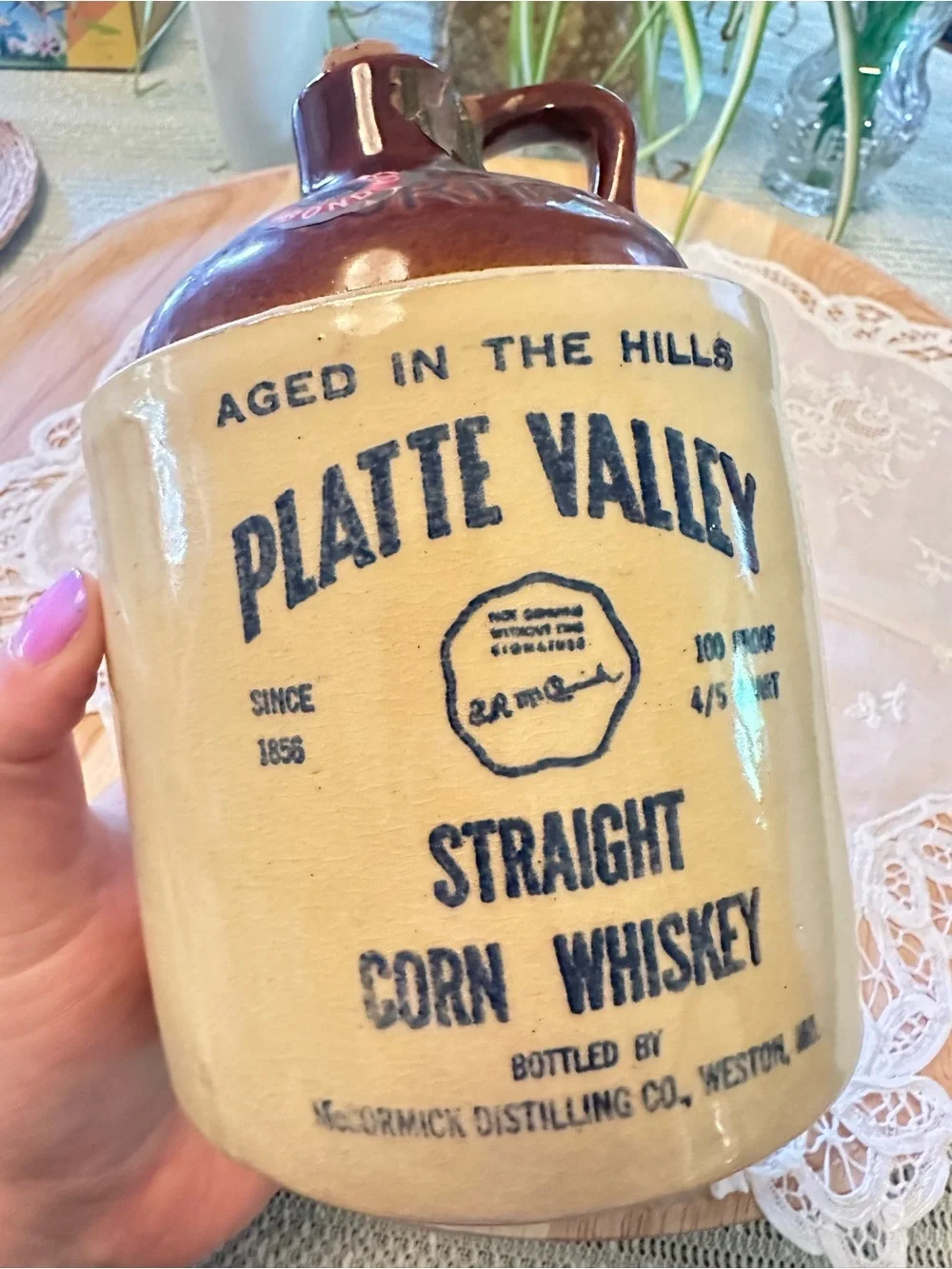 1956 McCormick Platte Valley Whiskey Jug Stoneware Crock Empty
